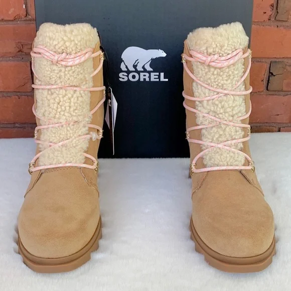 SOREL Joan of Arctic Wedge III Lace Cozy Boots Waterproof Leather Fleece - Picture 4 of 11